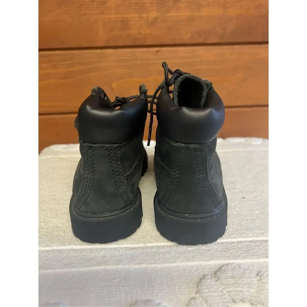 Timberland Boys Black Leather 6 Inch Premium  Boots Sz 10 T  12807